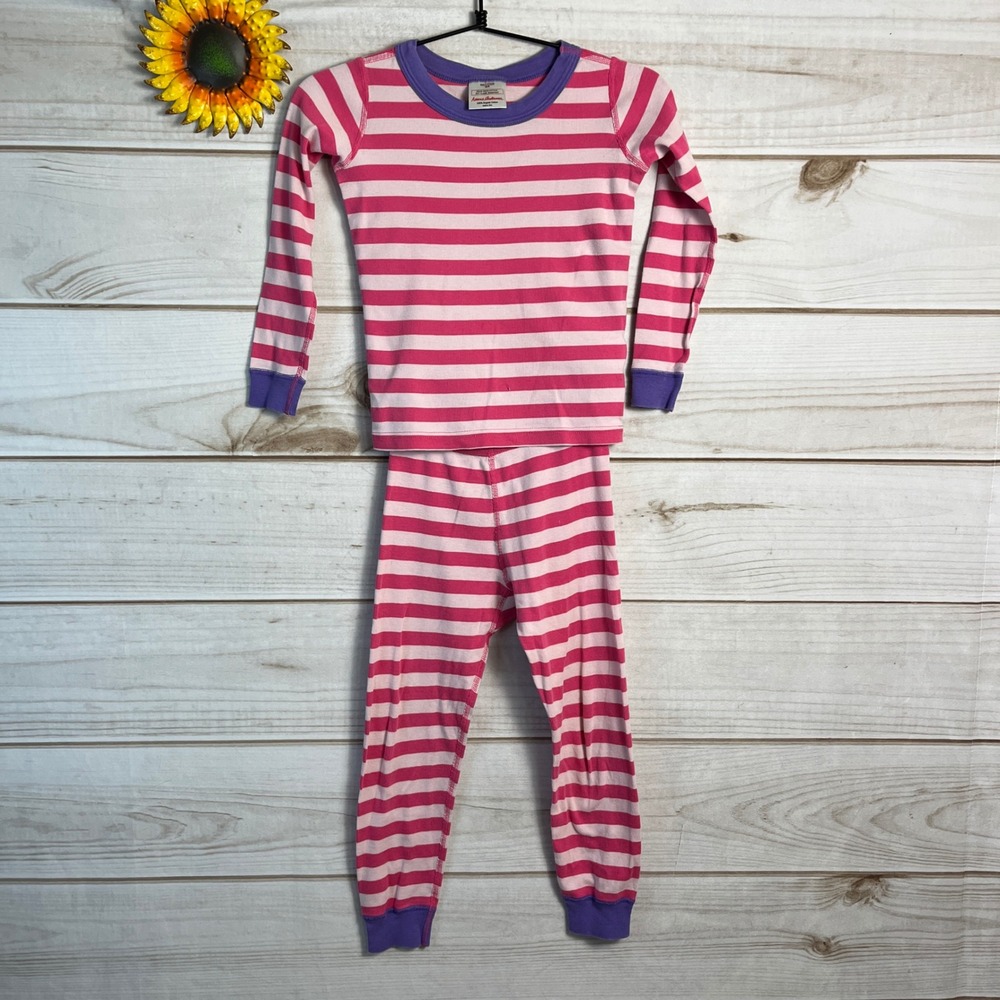 Hanna Andersson Girls‎ Pink White Stripe Long Sleeve Pajama Set 5